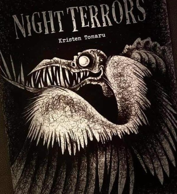 Night Terrors book cover: a toothy, one-eyed winged creature in pen and ink