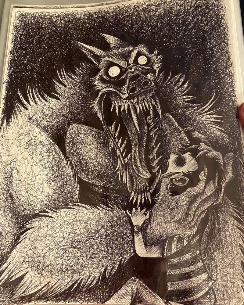 A furious werewolf lunges at a screaming figure